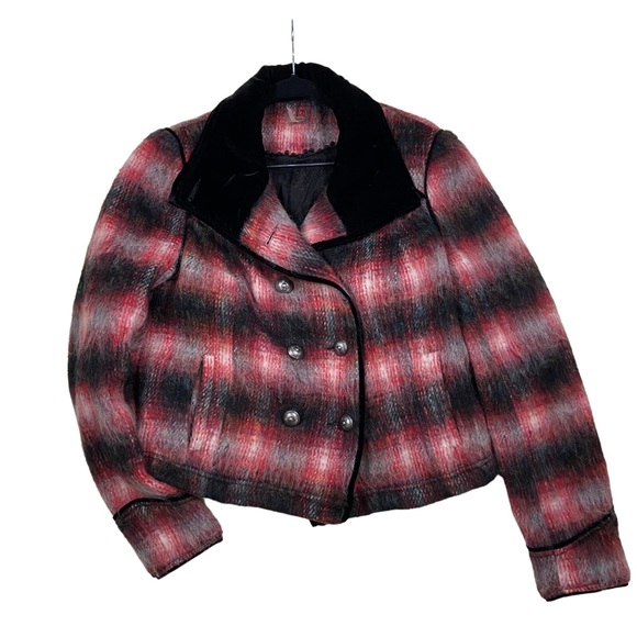 Free People Buffalo Shadow Plaid Wool Moto Military Jacket Small - Picture 5 of 15